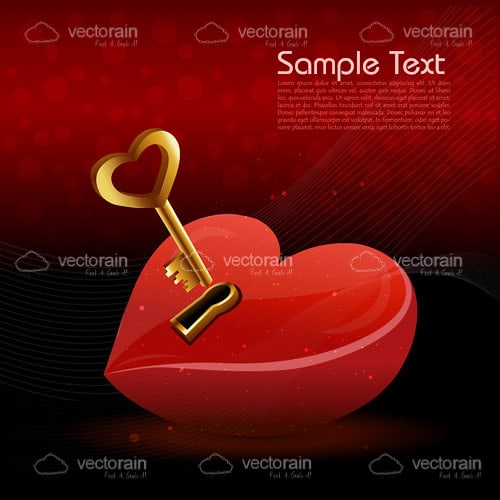 Red Heart with Golden Keyhole and Key with Sample Text